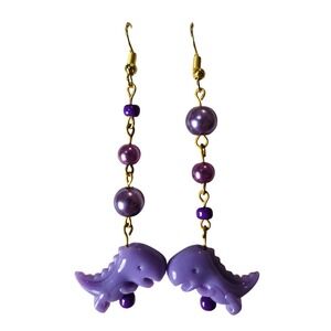 Purple Dinosaur Dangle Earrings Cute Kawaii Beaded Charm Jewelry Mismatch
